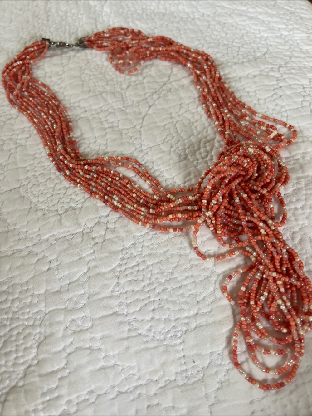 Multi-Strand Coral Seed Bead Necklace - Women Jewelry